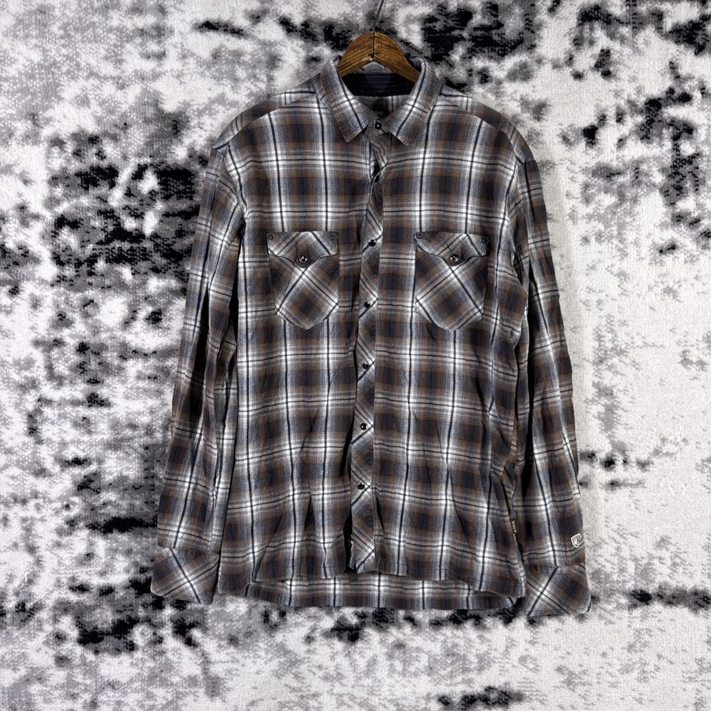 Kuhl Shirt Mens Size Large Plaid Pearl Snap Pockets Outdoors Gorp Viscose